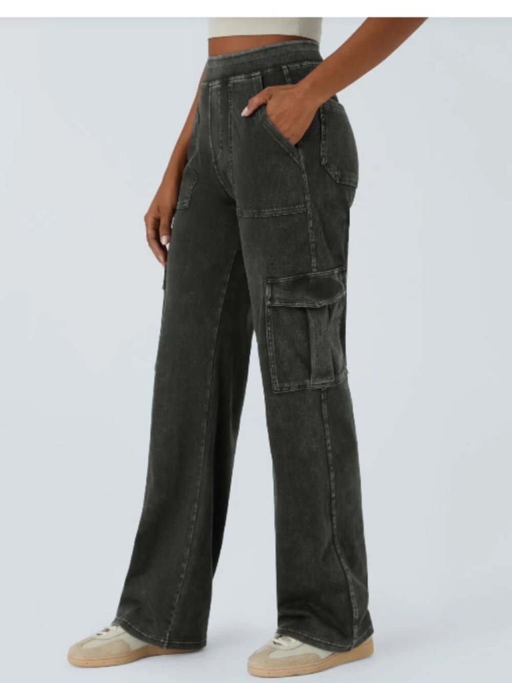 Halara | Mid-Rise Pockets Straight Leg Casual Cargo Jeans S